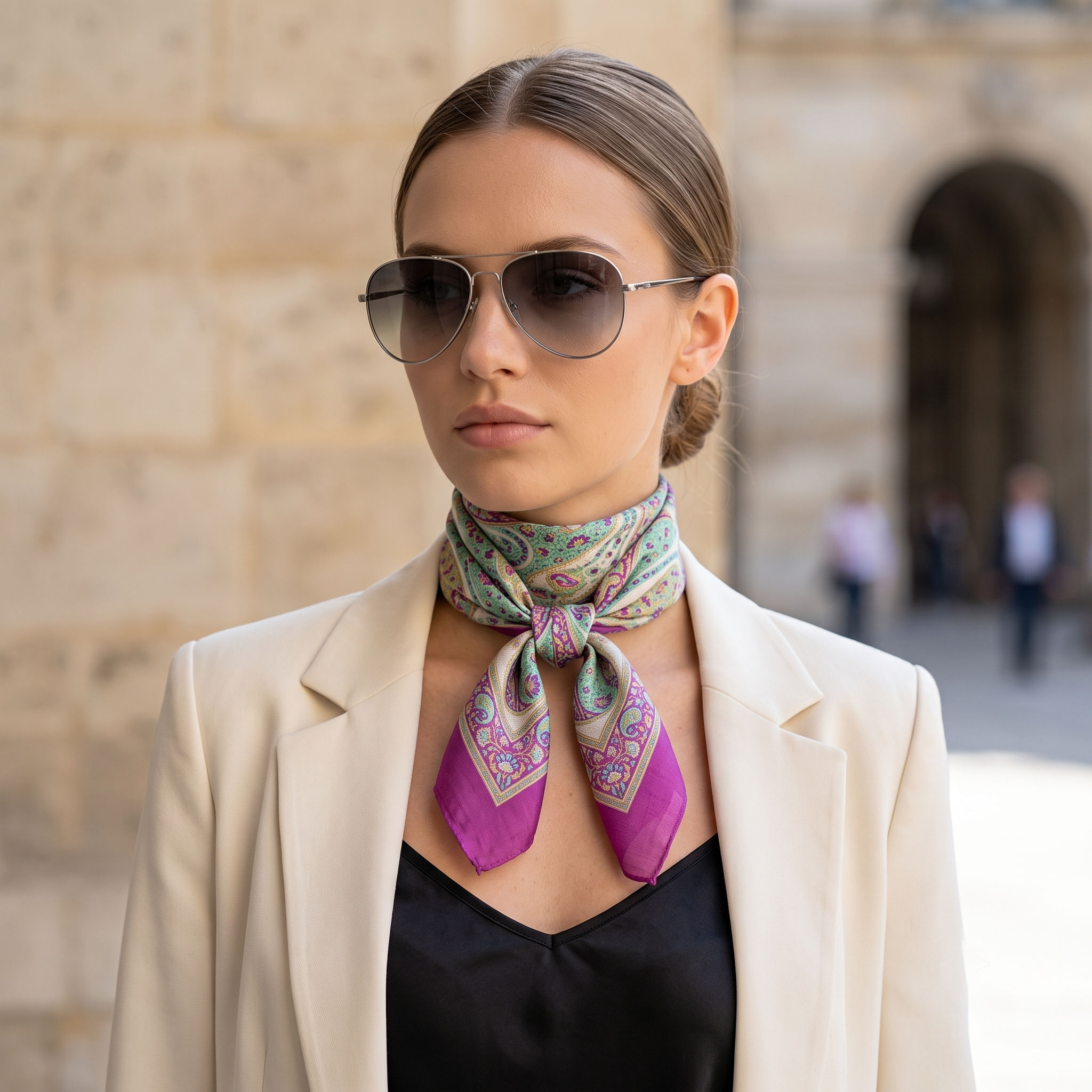 Pink Ethnic Print Silk Foulard Foulard